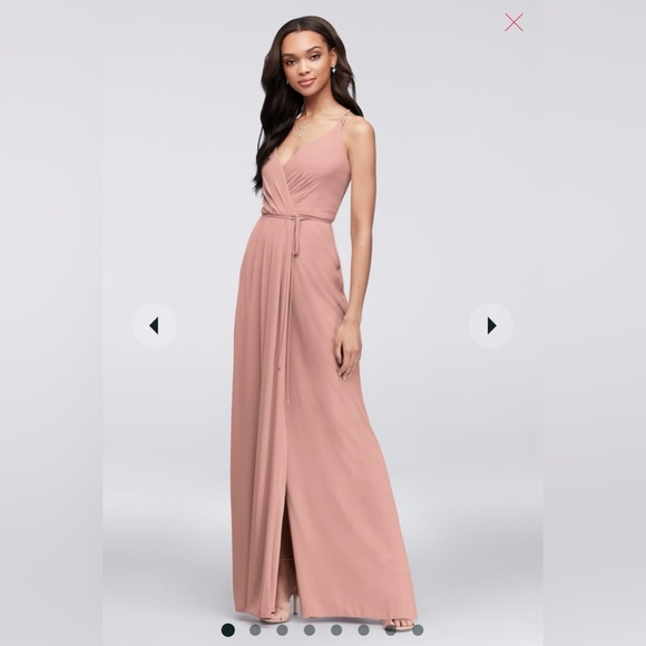 David’s Bridal Size 2 Double Strap Georgette Bridesmaid Wrap Dress Ballet Pink - Picture 1 of 8